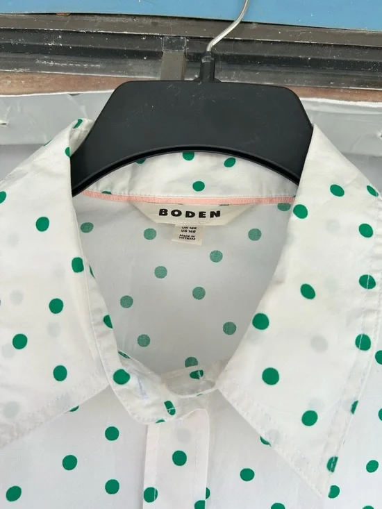Boden Sienna Shirt Green Polka Dot Cotton Button Front Blouse 14 - Picture 5 of 9